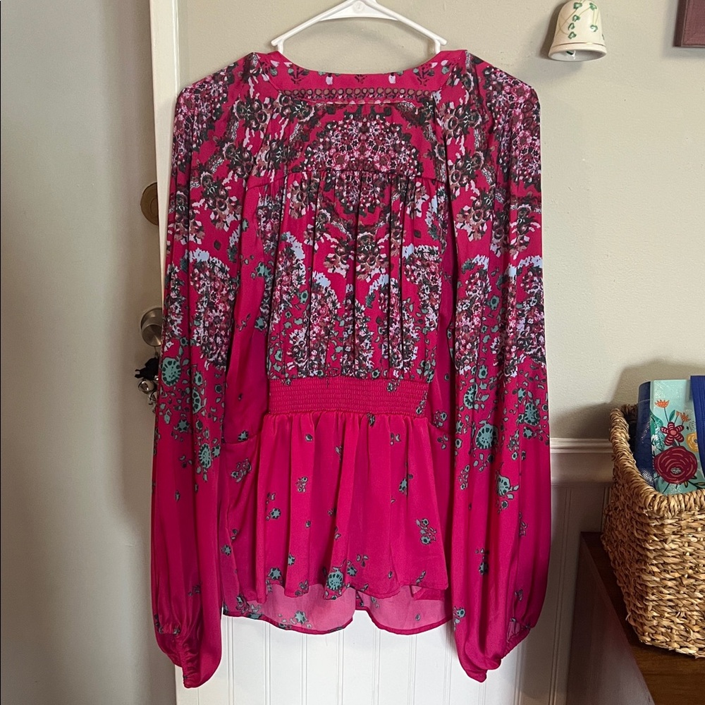 Free People Fuchsia Floral Tie-Front Blouse - Picture 2 of 3